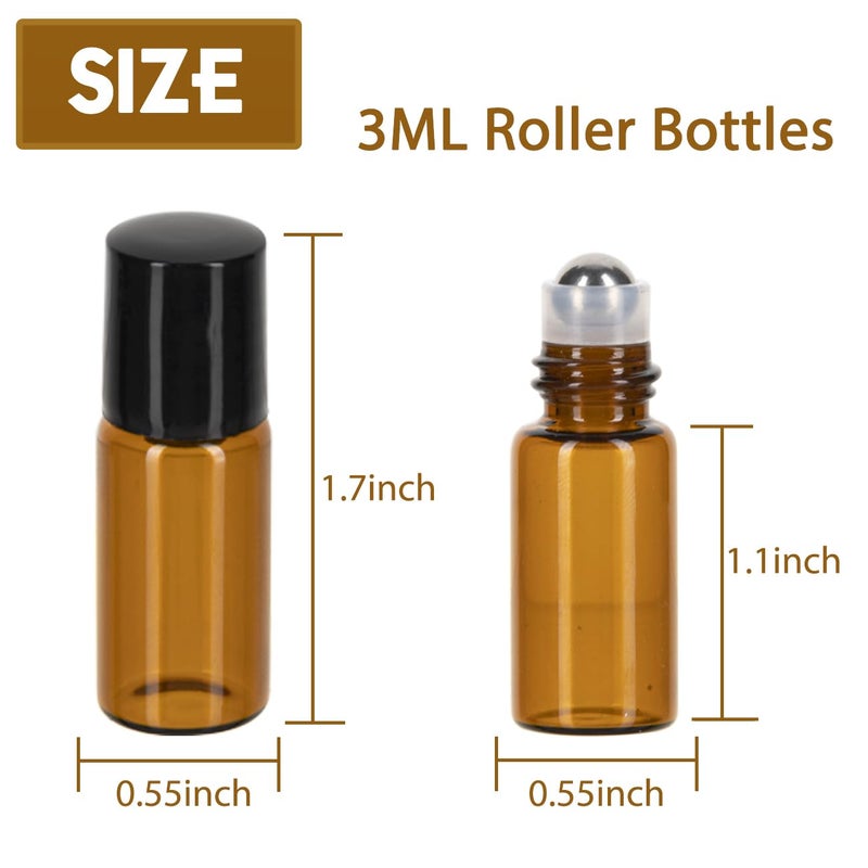 ZEJIA 3ml Roller Bottles 24Pack Amber Thick Glass Essential Oil Bottles with Stainless Steel Roller Ball and 2 Droppers - Image 2